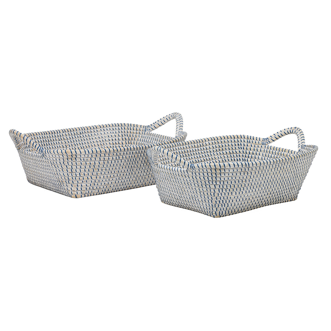 Roslyn Seagrass Storage Baskets (Whitewashed/Navy)