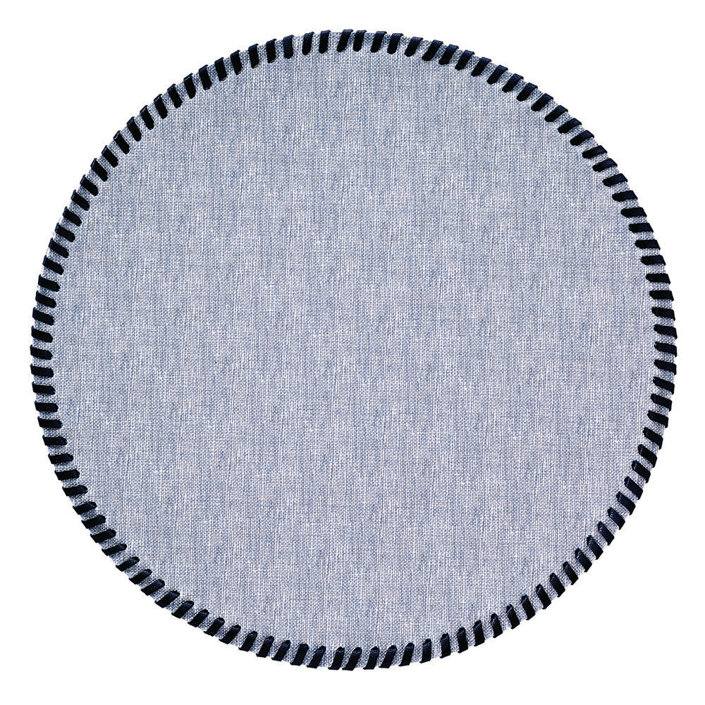 Bodrum Whipstitch Vinyl Round Placemats (Bluebell/Navy) Set/4