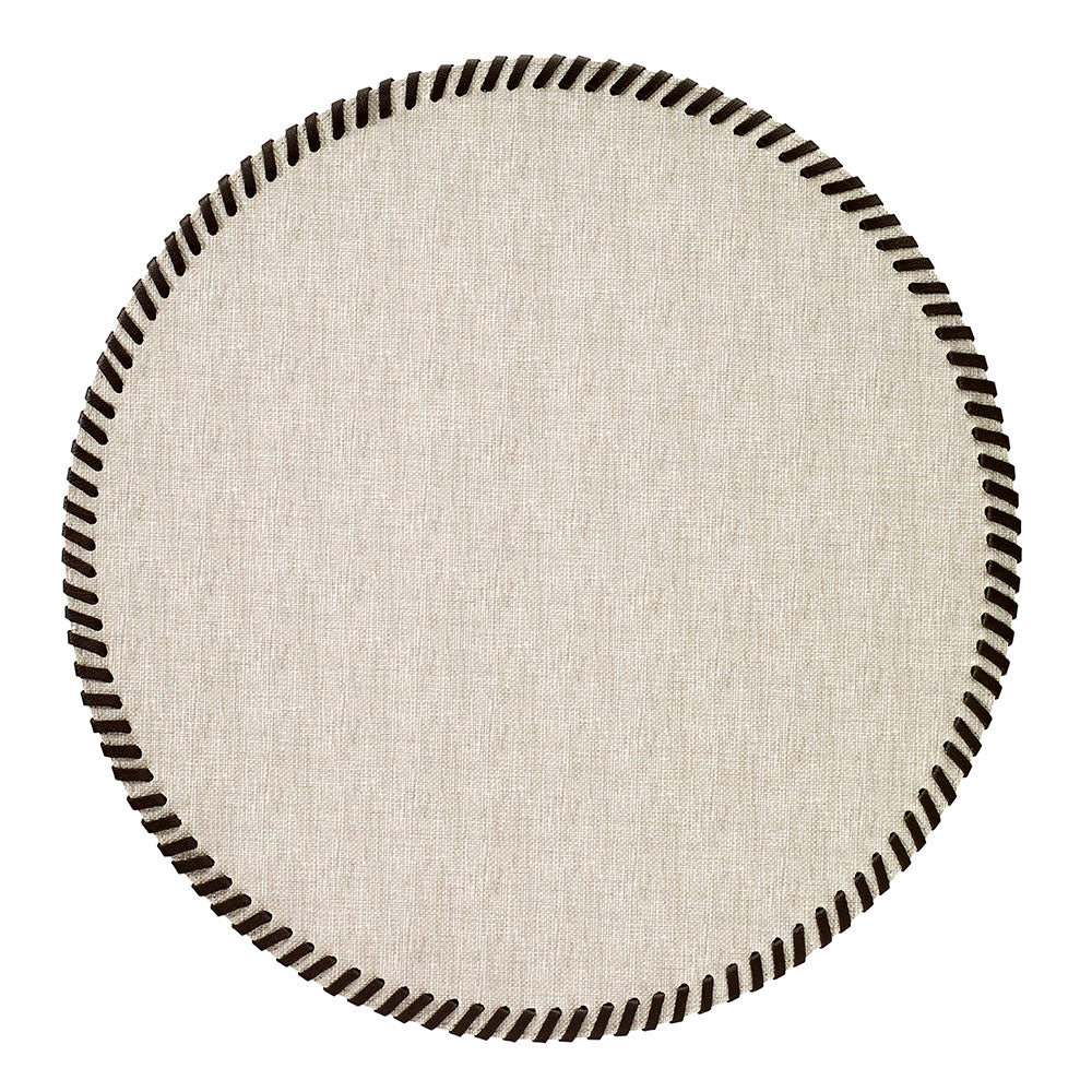 Bodrum Whipstitch Vinyl Round Placemats (Beige/Brown) Set/4