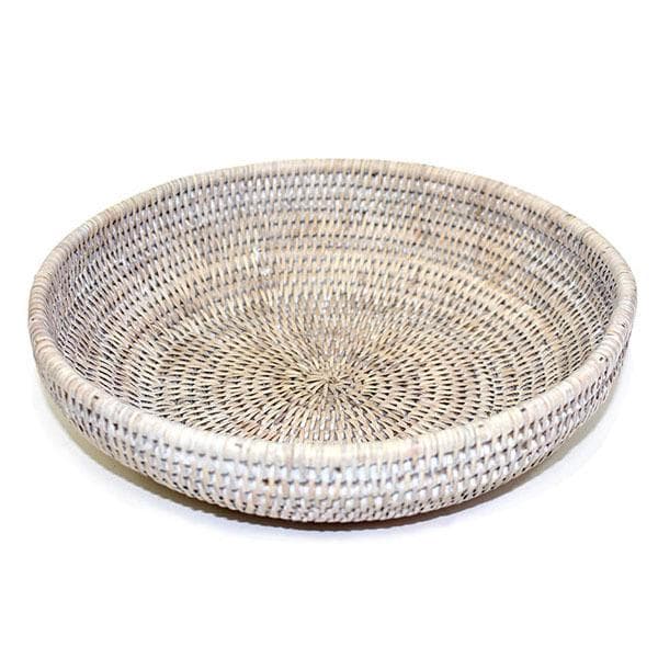 White Wash Rattan Round Bowl