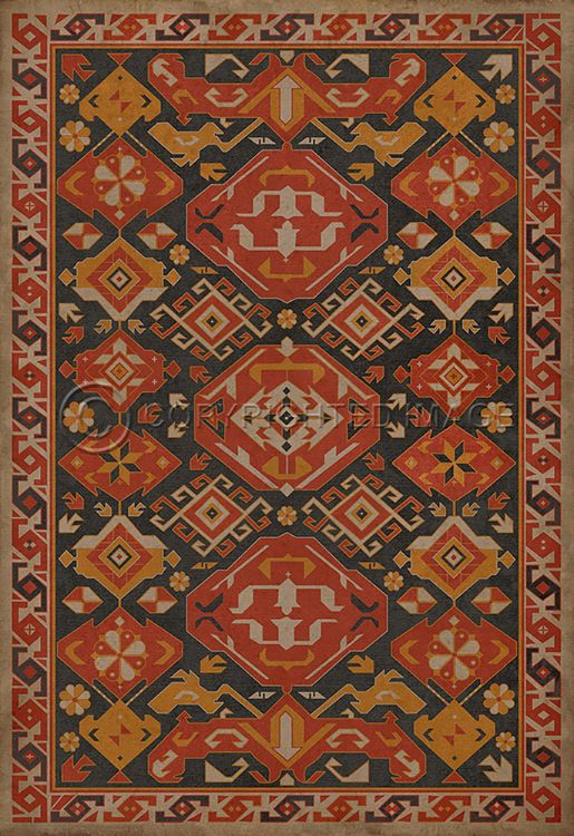 Vintage Vinyl Floorcloth Mats (Williamsburg - Traditional - Paprika)