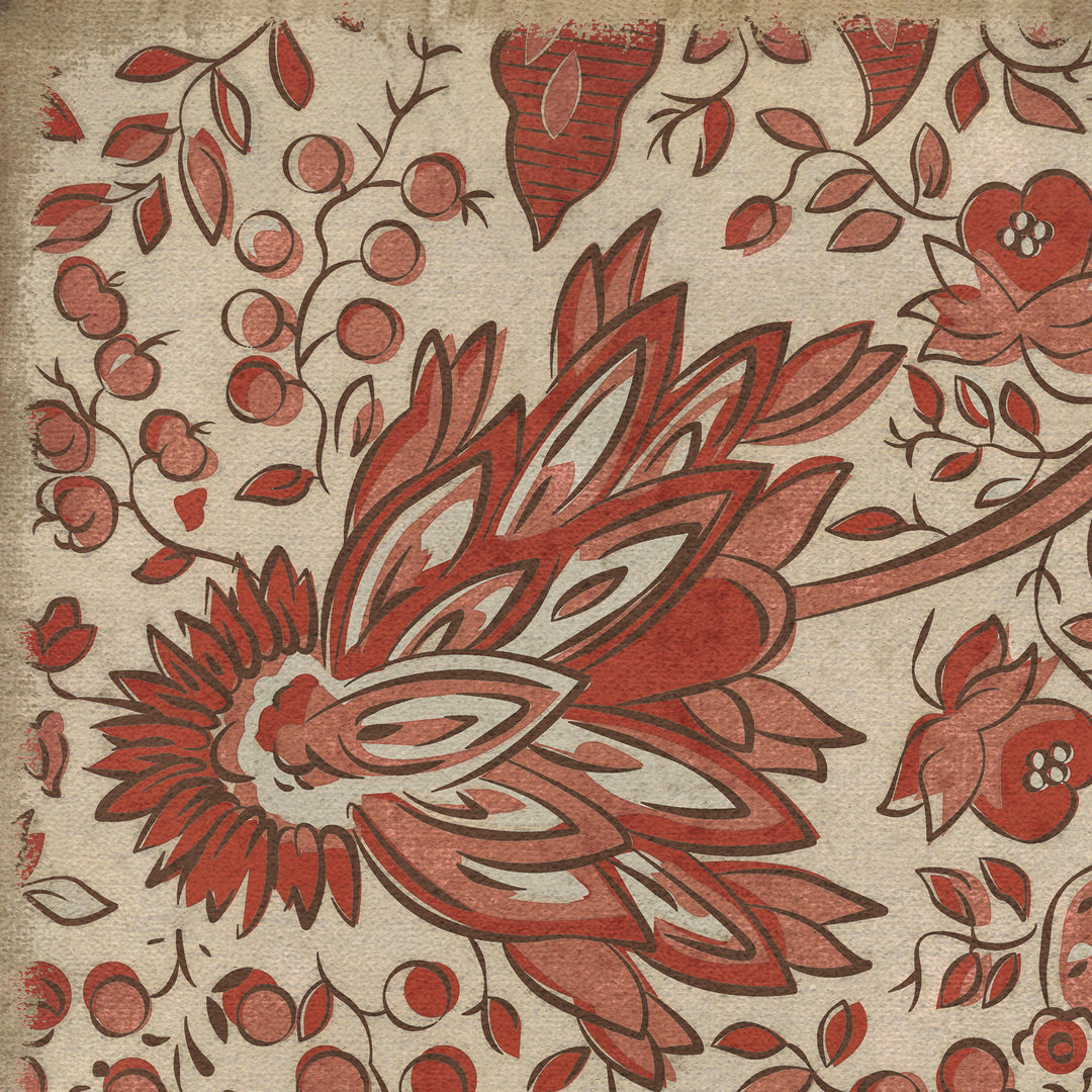 Vintage Vinyl Floorcloth Mat (Williamsburg - Garden Gate - A Bird came down the Walk)