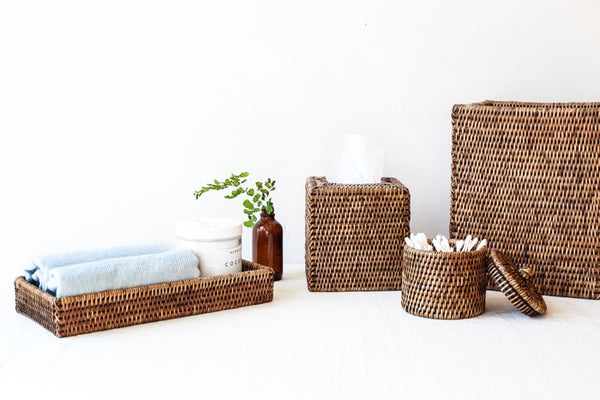 Rattan Bathroom Rectangular Tray Set/2