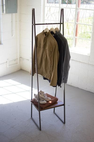 A Frame Metal Rack with Lower Wood Shelf