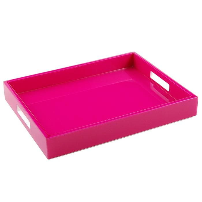 Lacquer Small Rectangle Tray - Hot Pink Fabric Inlay