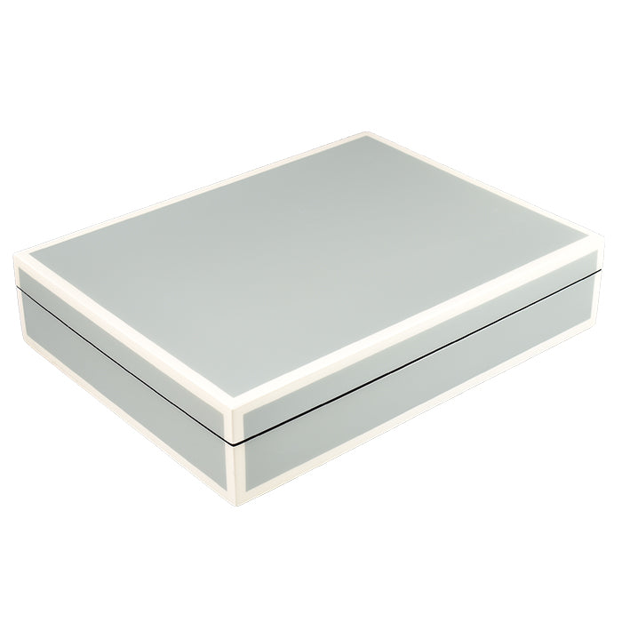 Lacquer Long Stationery Box (Cool Gray & White)
