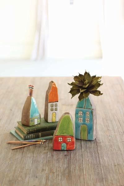 Set/4 Colorful Ceramic House Bud Vases