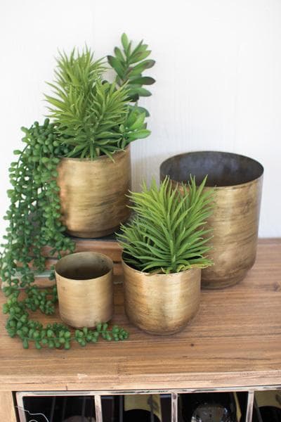metal pots for indoor plants Set of 4 Metal Flower Pots