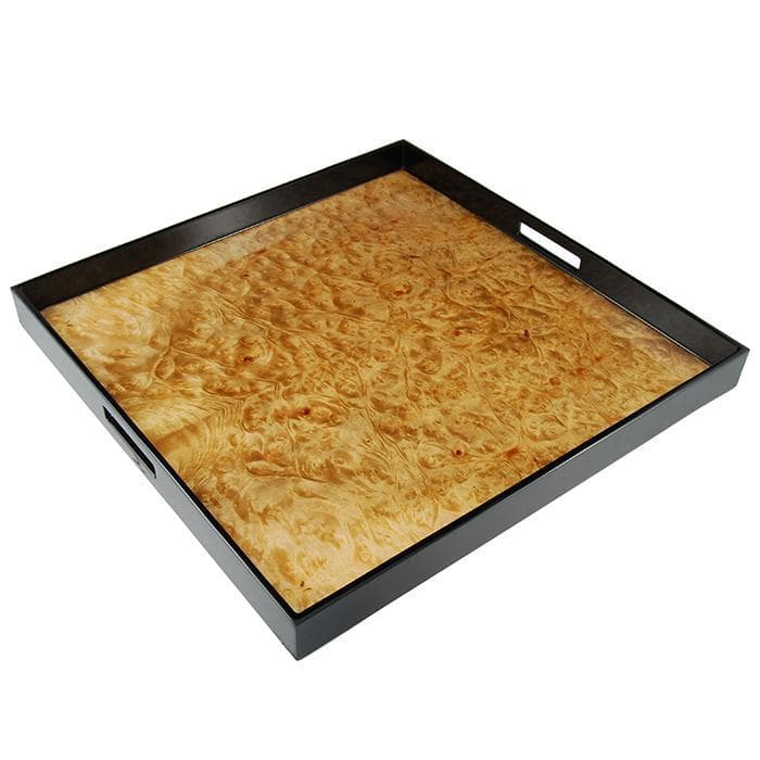 Lacquer Large Square Tray - Walnut Burl Inlay