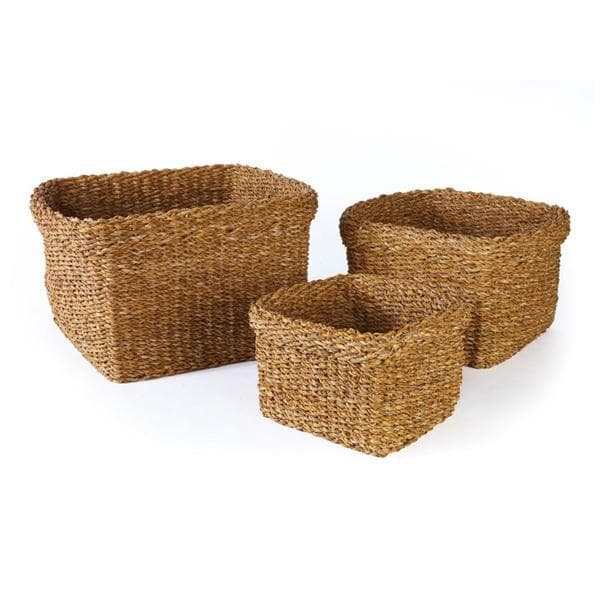 Seagrass Square Baskets w/Cuffs Set/3