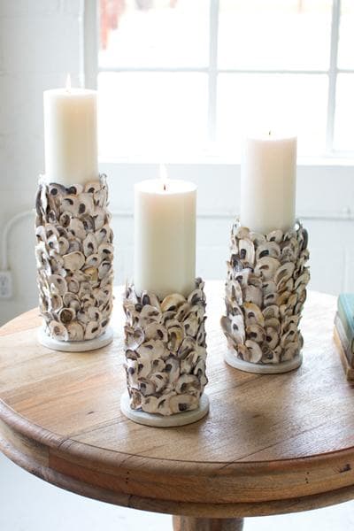 Set/3 Oyster Shell Pillar Candle Holders