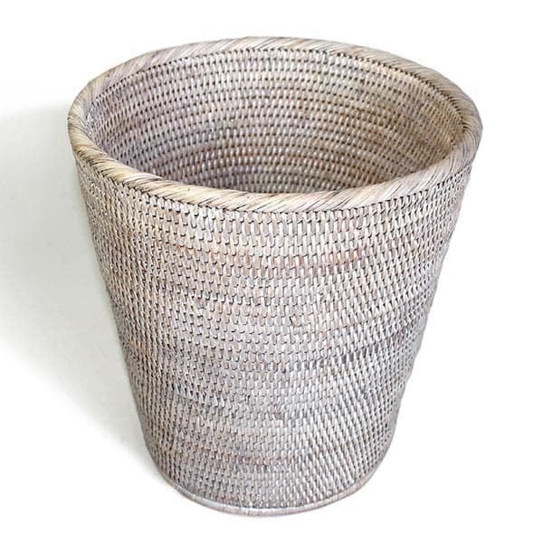 White Wash Rattan Waste Basket Round 12"