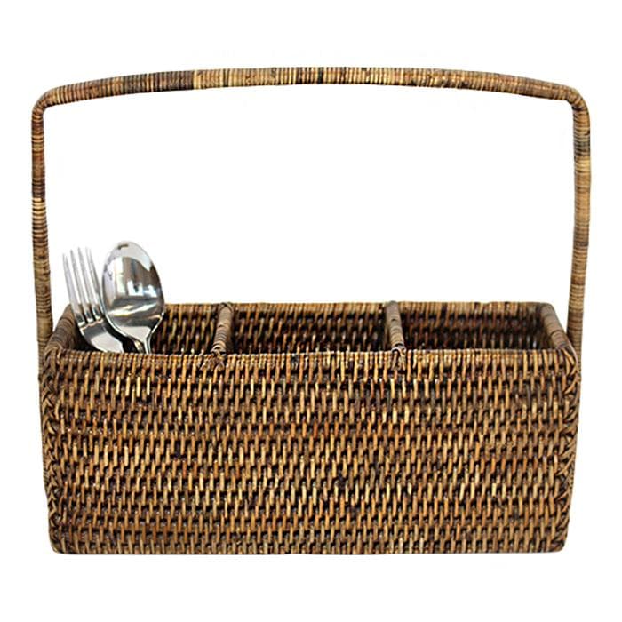 Rattan 3 Compartment Cutlery Caddy