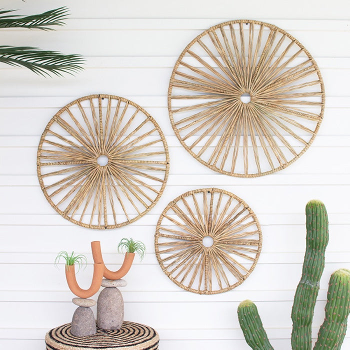 Set Of 3 Spoked Seagrass Wall Art