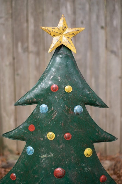 Set Of 2 Hand-Hammered Metal Christmas Tree Yard Stakes