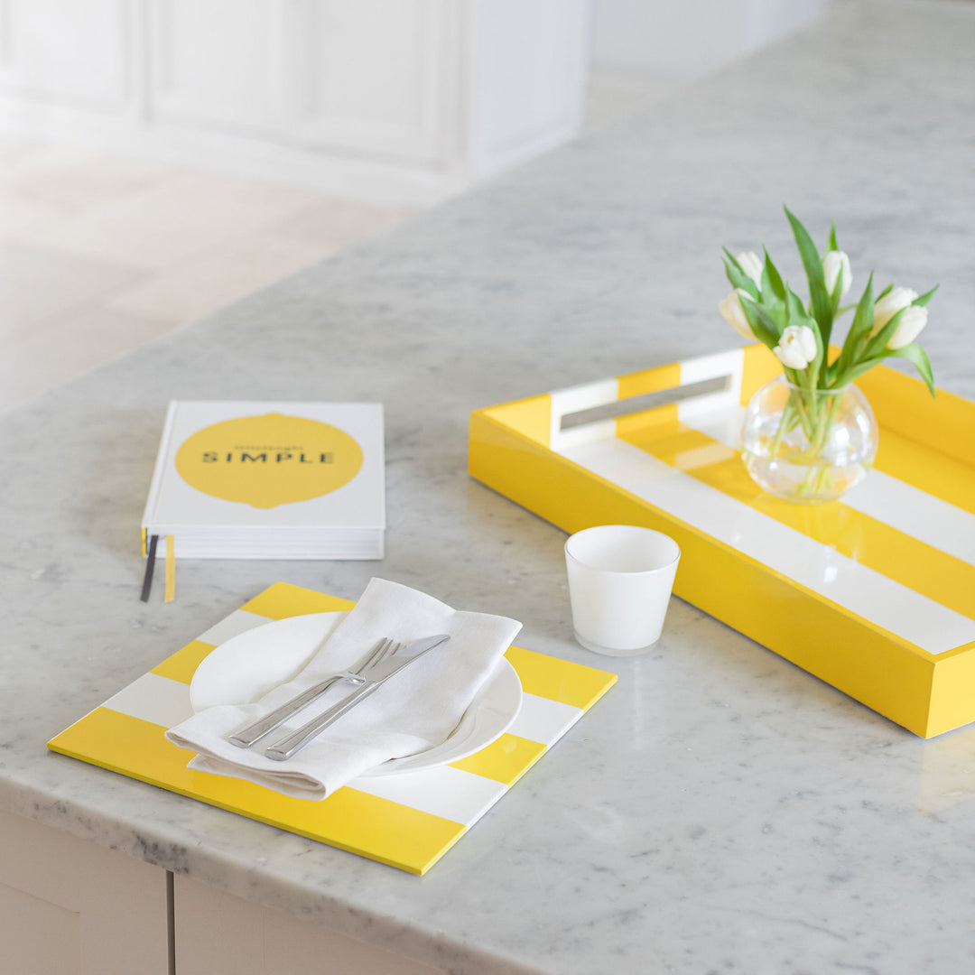 Addison Ross Lacquer Square Striped Placemats Set of 4 (Yellow & White)