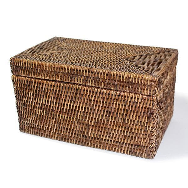 Large Rectangular Storage Basket with Lid, Rattan Storage Case, Storag