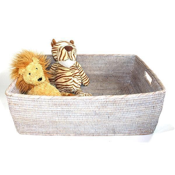 White Wash Rattan Basket Family Rectangular