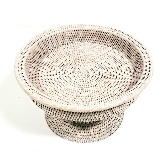 Rattan Round Large Footed Fruit Tray 18" (White Wash)