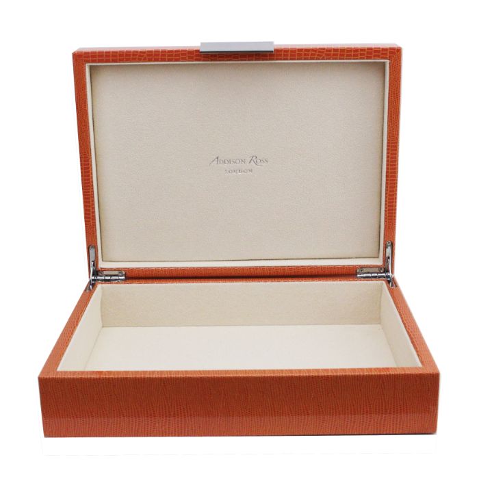 Addison Ross Large Orange Croc Lacquer Box with Silver