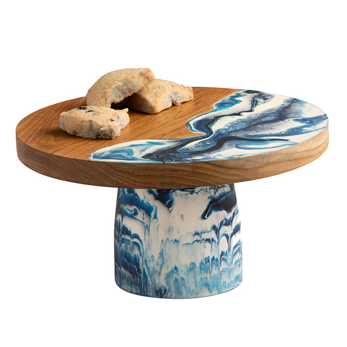 Austin Resin/Teak Blue Swirled Cake Stand