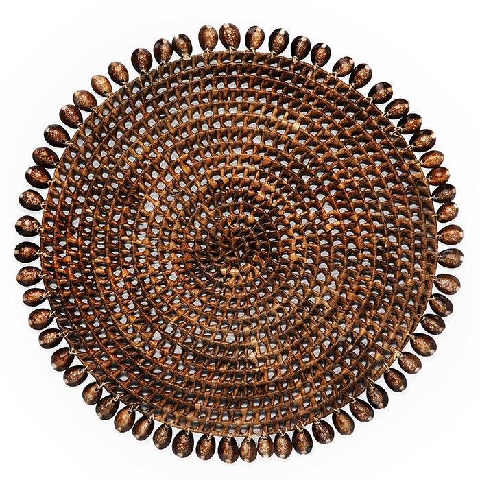 Bondi, Natural Cowrie Shell/Brown Pandan Leaf Round Placemats, Set Of 2