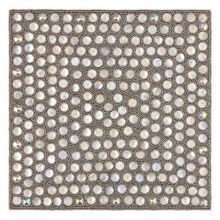 Brenda Silver/Sea Placemat Glass Beads/Shell Set/2 (Square)