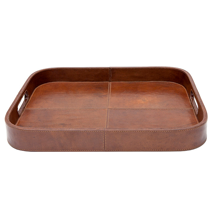 Bristol Full-Grain Leather Rectangular Tray with Rounded Edges (Tobacco)
