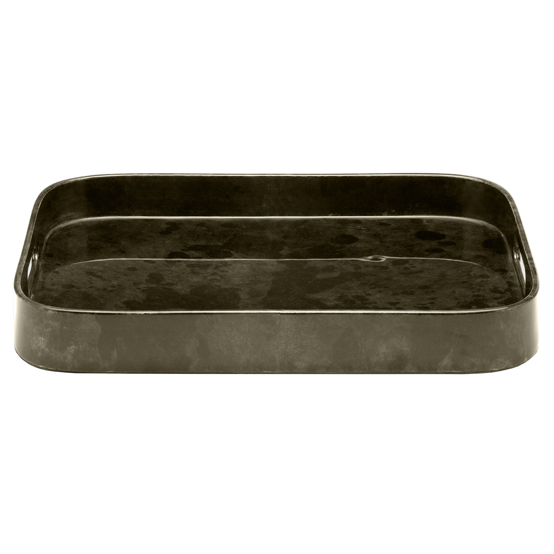 Nelson Gray Gloss Vellum Leather Rectangular Tray