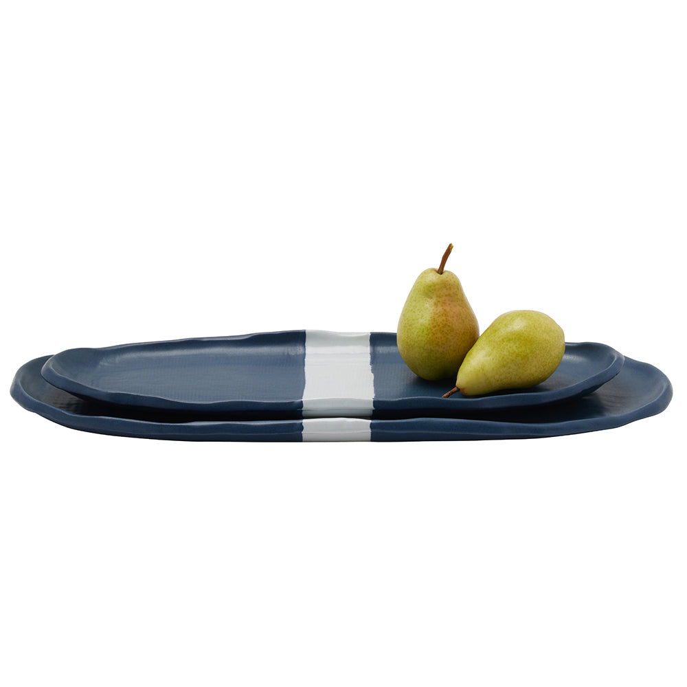 Scott Matte Navy Stoneware Oval Serving Platters Set/2