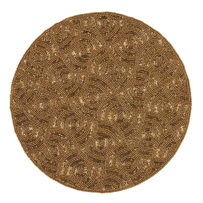Valentina Shiny Gold Glass Beads Placemats Set/2 (Round)