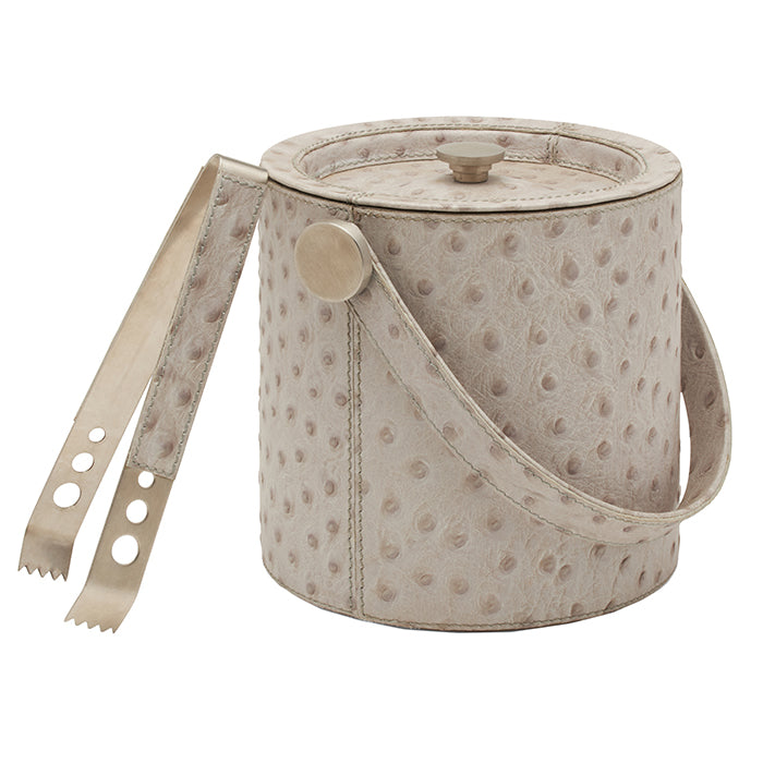 Witney Light Gray Full-Grain Leather Ice Bucket and Tongs