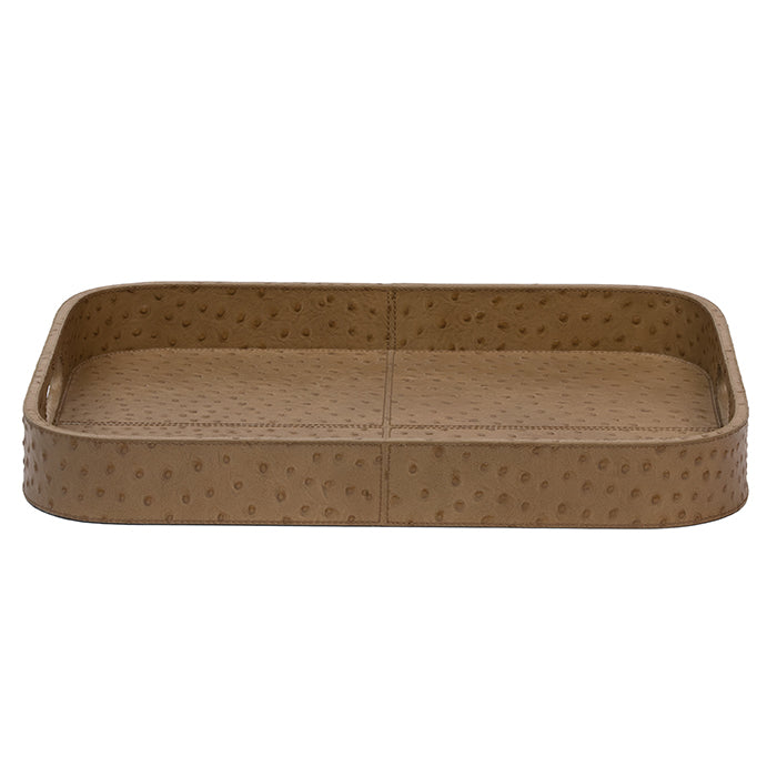 Witney Full-Grain Leather Round Tray (Oat Brown Ostrich)