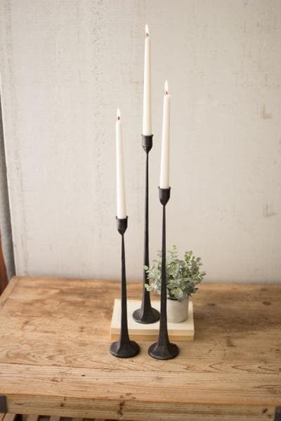 Tall Cast Iron Taper Candle Holders Set/3