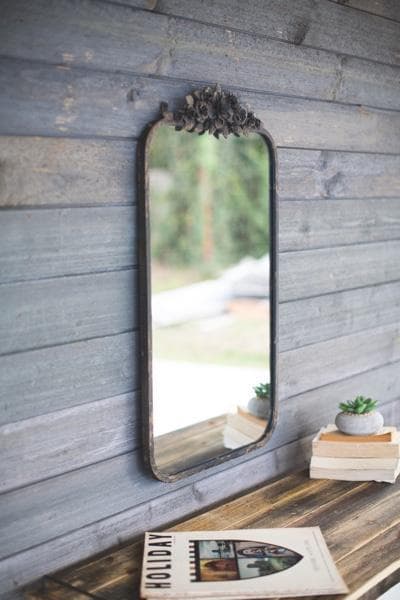 Rectangle Metal Mirror with Flower Details