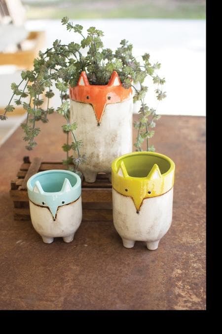 set of 3 ceramic plant pots Set of Three Ceramic Fox Planters