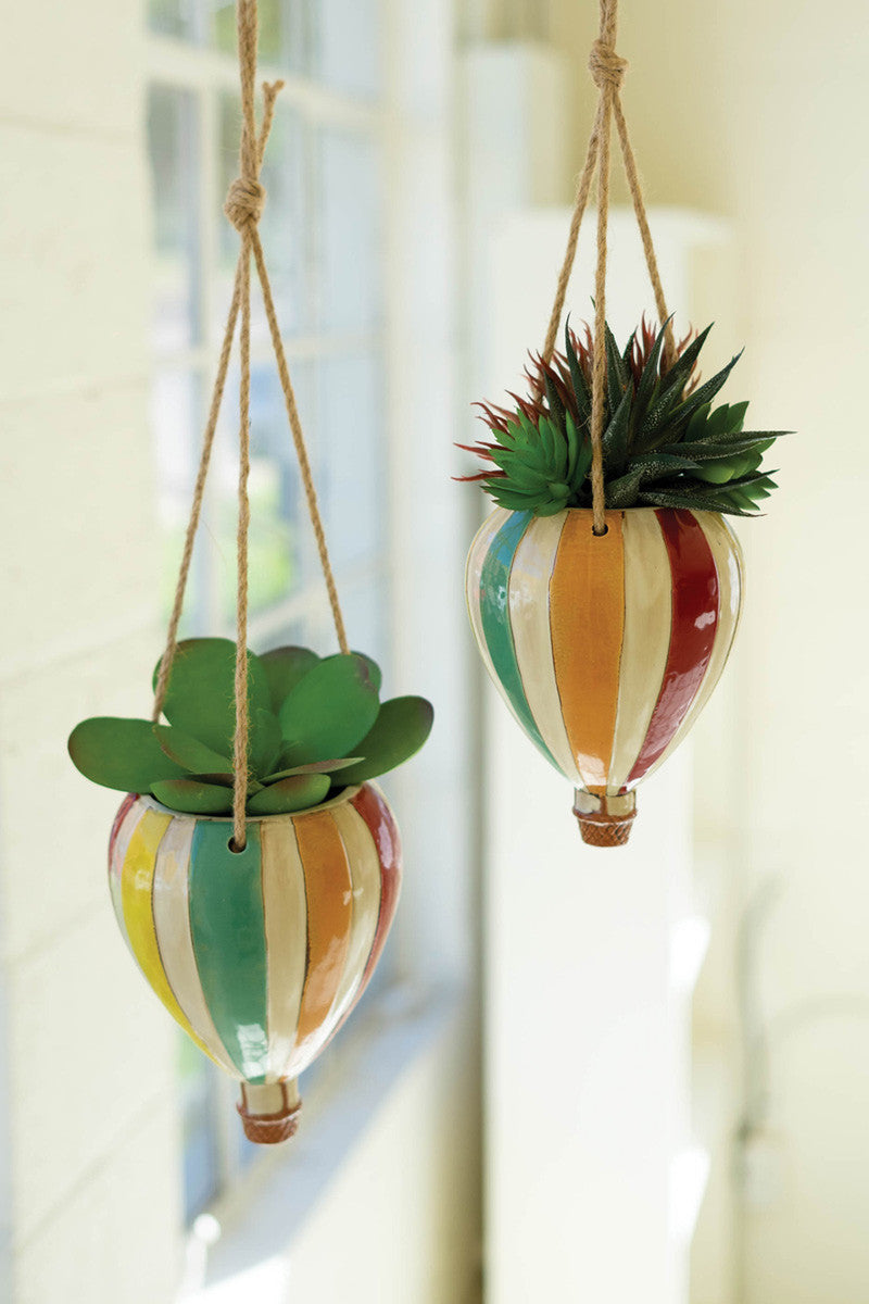 Kalalou Set Of Two Ceramic Hot Air Balloon Hanging Planters