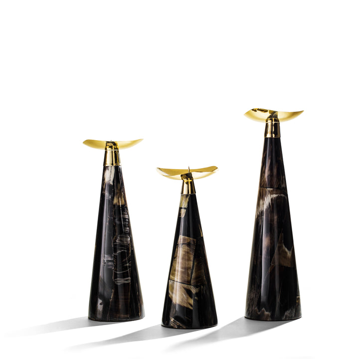 Ladorada Horn Veneer Trio Candle Holder Set