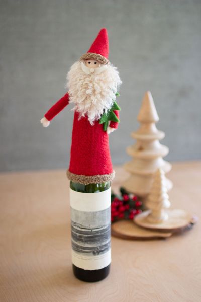 Felt Santa Wine Topper Set Of Four