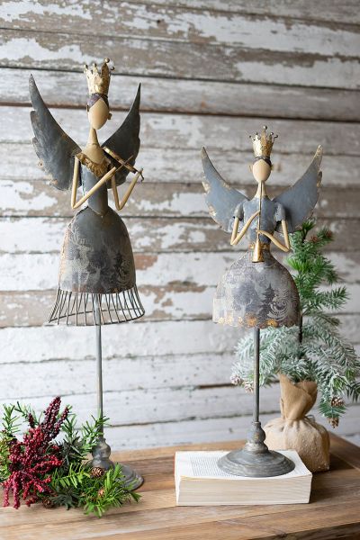 Metal Angels Playing Musical Instruments Set Of Two