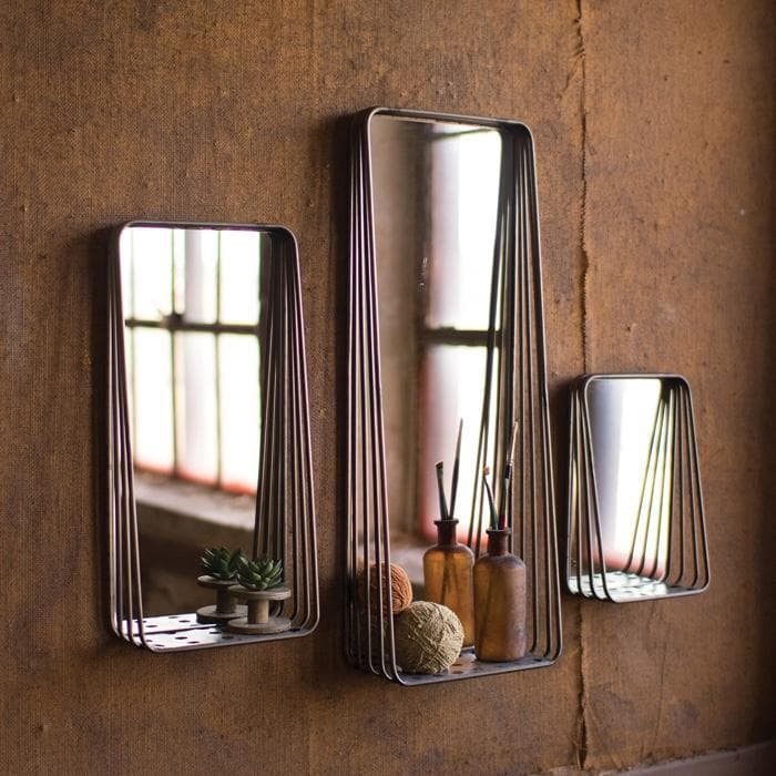 Tall Metal Framed Mirrors with Shelves Set/3