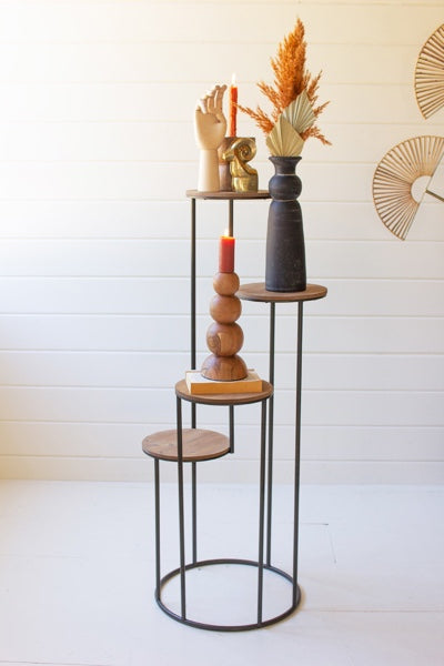 Four-Tiered Wood & Metal Round Display