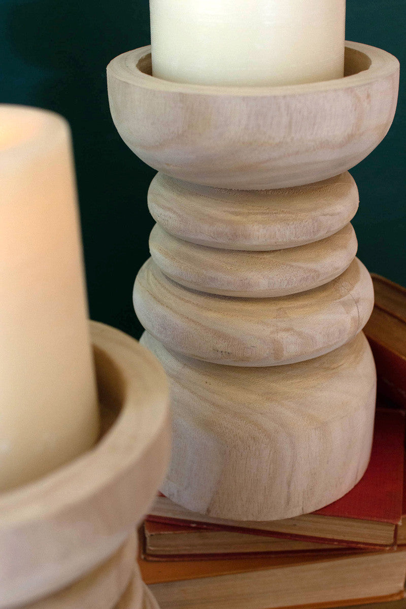 Wooden Pillar Candle Holder Set/2