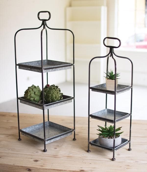 Tall Metal Display Stands w/Galvanized Trays Set/2