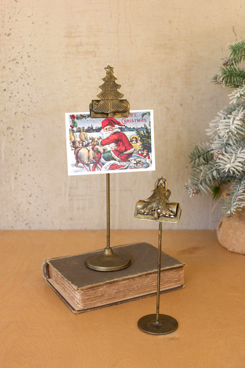 Set Of 2 Christmas Tree Card Clips On Stands