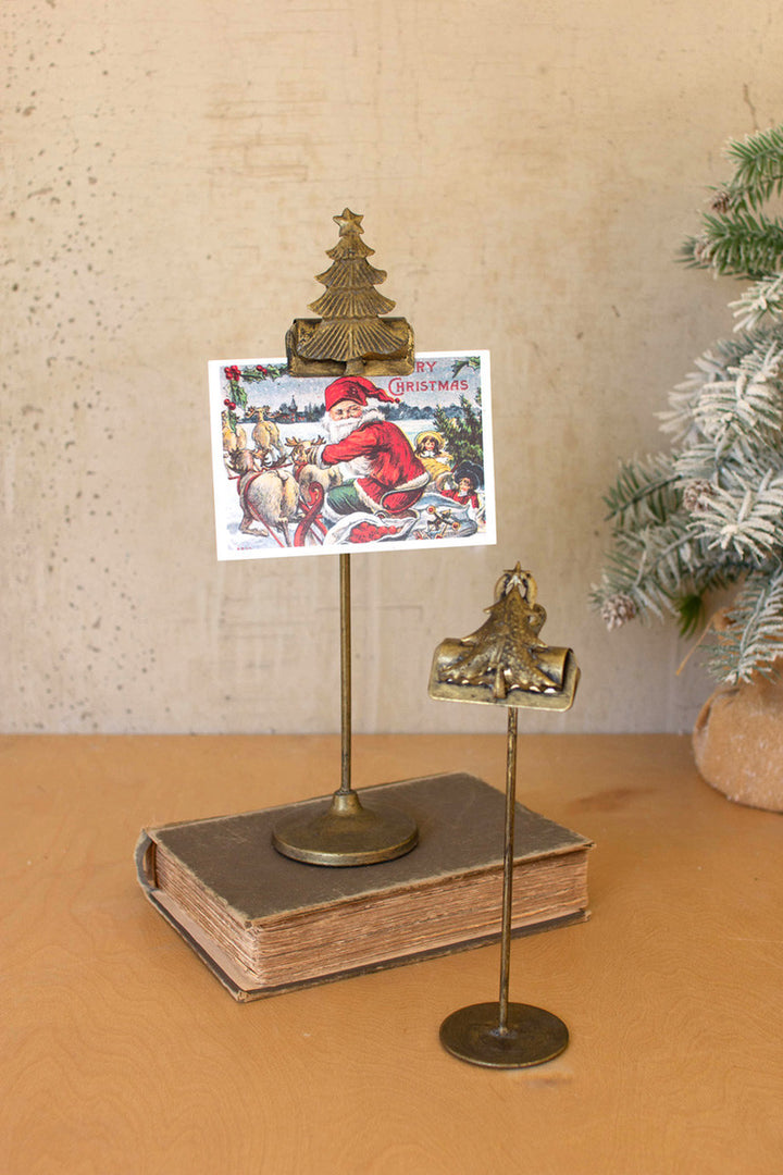 Set Of 2 Christmas Tree Card Clips On Stands