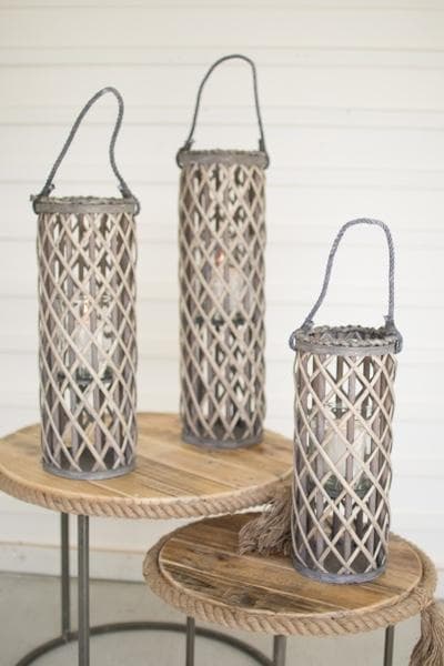 Grey Willow Lanterns with Glass Set/3