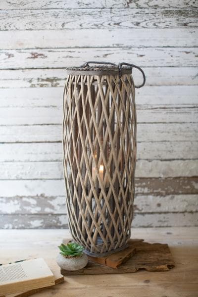 Tall Grey Square Willow Lantern Large