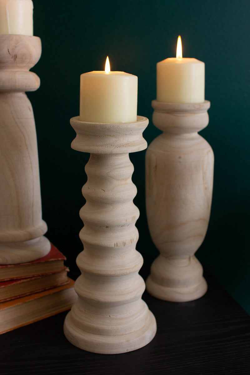 Set Of 3 Turned Wooden Candle Holders