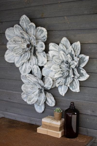 Whitewashed Metal Wall Flowers Set/3